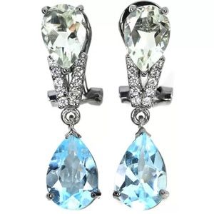 Natural Sky Blue Topaz/ green Amethyst Earrings